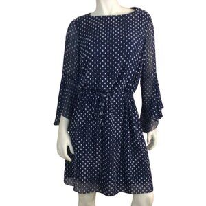 LAUREN RALPH LAUREN Dress, 14, Blue/White textured Dots, 3/4 Flounce sleeve